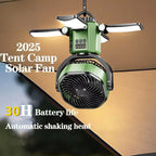 Solar Camping Fan with 6000mAh Battery, LED Light & 4-Speed Cooling – SunBreeze