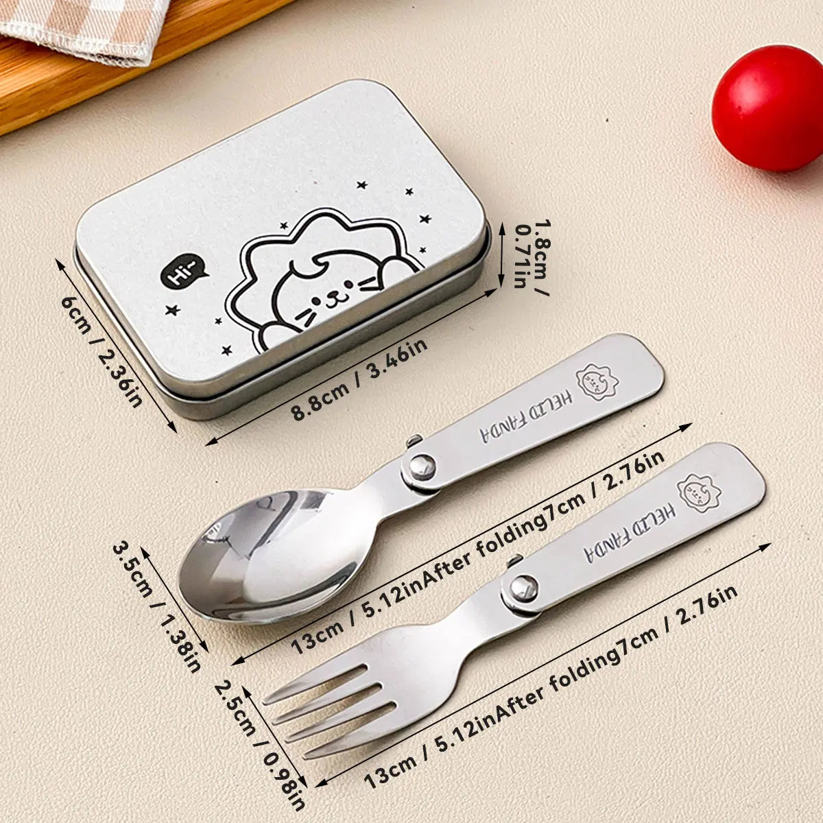 Trekking Camping Cutlery 3-piece | Foldable Spoon & Fork with Storage Box | Stainless Steel | Compact & Reusable