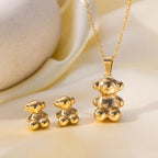 Cute Bear Pendant Necklace and Earring Set for Women – Waterproof Stainless Steel Jewelry Gift