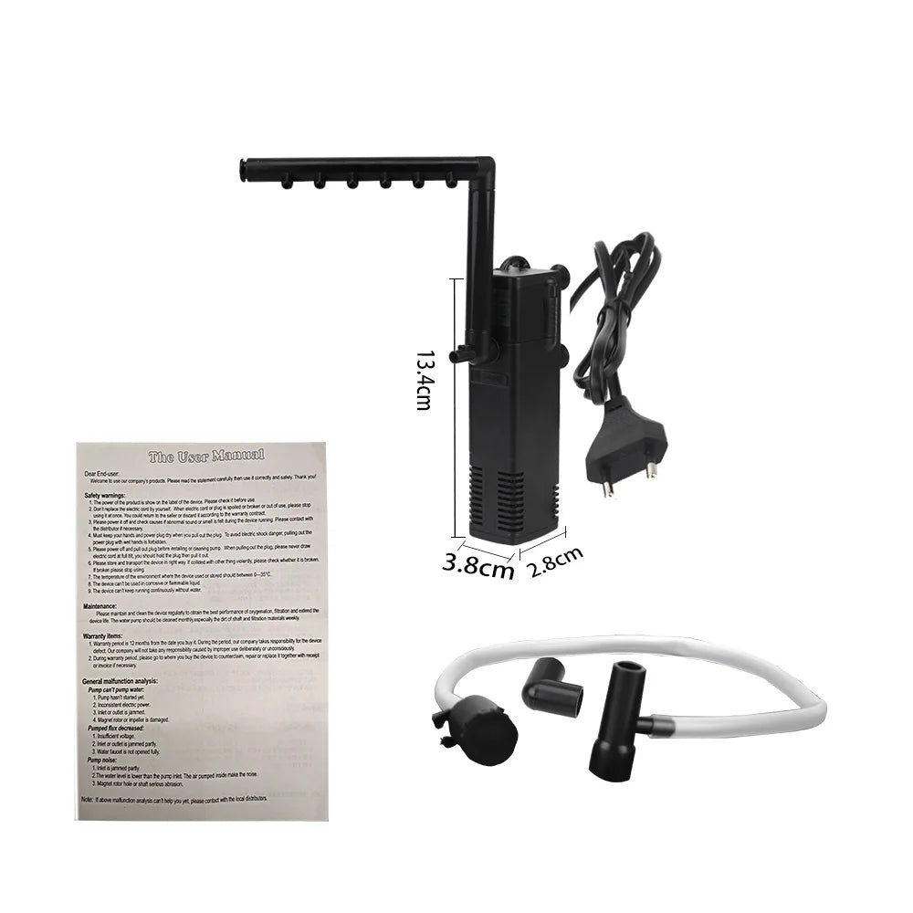 AquaThero Water Filter Pump for Aquariums | Submersible Pump with Filter & Oxygen Supply | For Fresh & Saltwater | EU Plug