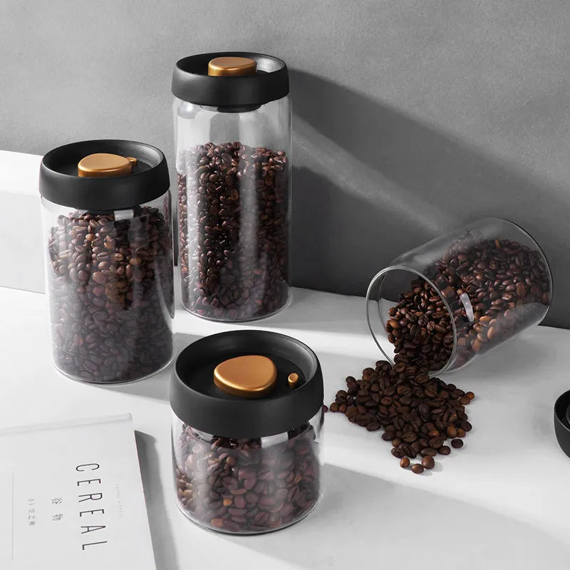 GIANXI Vacuum Sealed Jug, Coffee Beans, Glass, Airtight Canister, Food, Grains, Sweets, Fresh Keeping Container, Kitchen Accessories