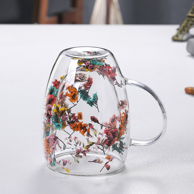 Double-walled dried flower glass cup