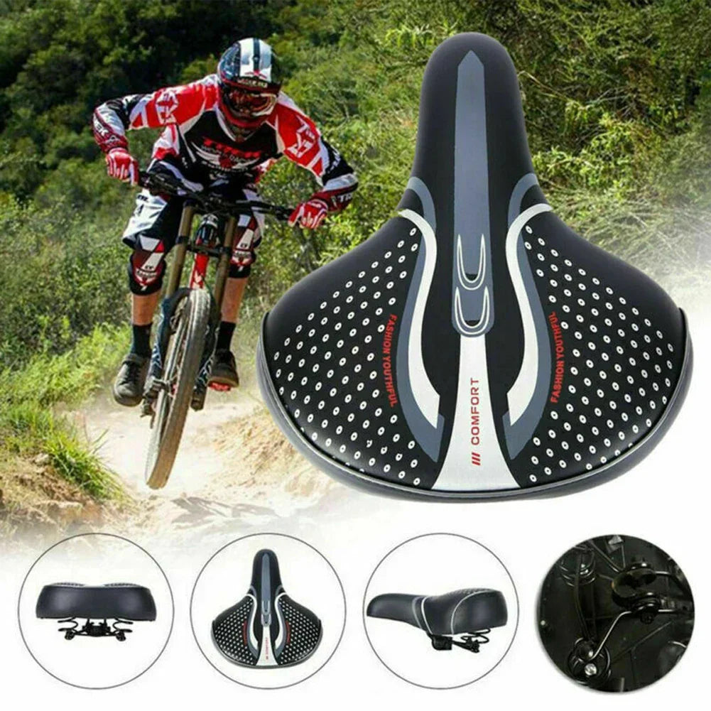 Extra Wide Comfort Bike Saddles with Shock Absorption - PU Leather Cushion for Long Distance Cycling