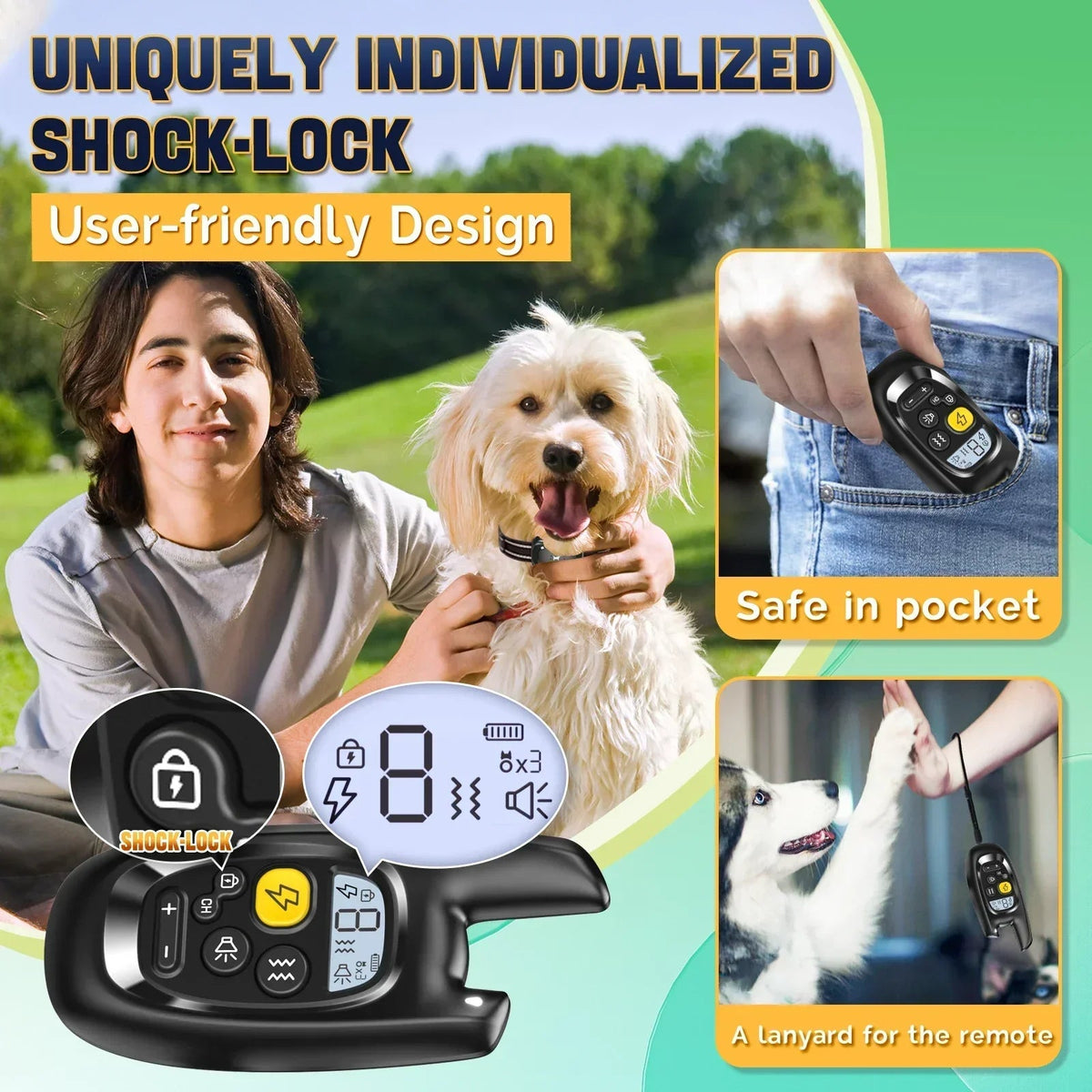 Dog Training Collar with Remote – Shock Lock, Sound & Vibration Modes, Waterproof, 1600ft Range