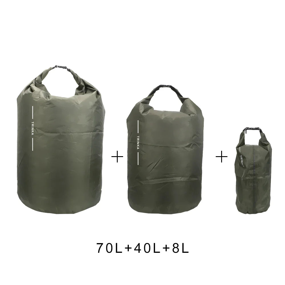 DryHike Waterproof Dry Bags 8L / 40L / 70L | Ultralight & Durable | For Kayak, Boat, Camping & Outdoor Travels