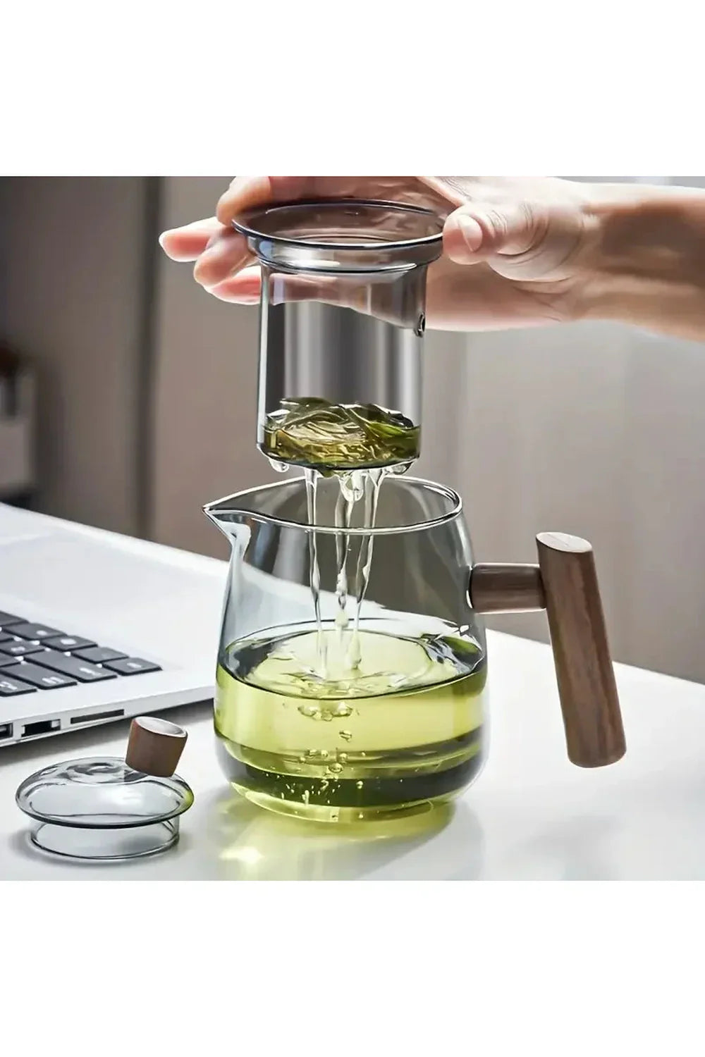 Wood Handle Glass Teapot