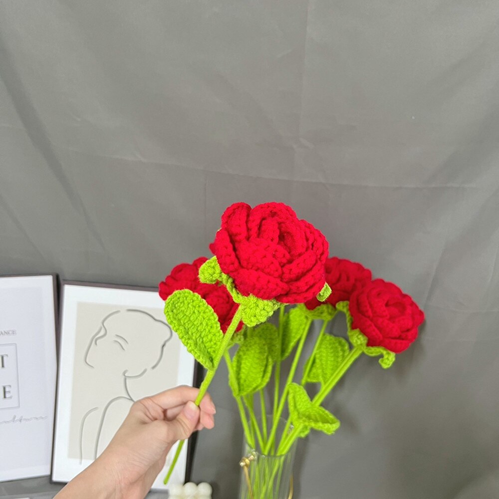 Hand-knitted rose bouquet