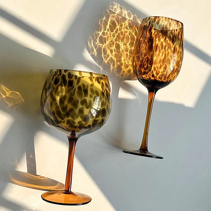Vintage Amber Leopard-Print Wine Glass