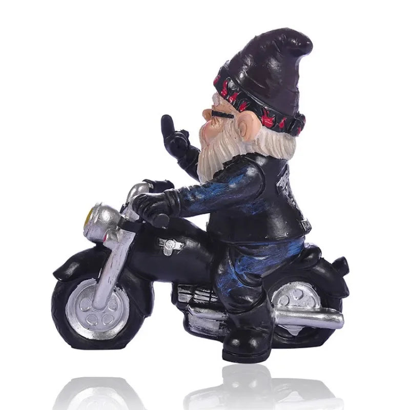Gnome on Motorcycle Resin Figure for Garden