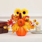 Autumn Magic | Decorative Pumpkin with Artificial Flowers | 25–30 cm | Autumn & Halloween Decor