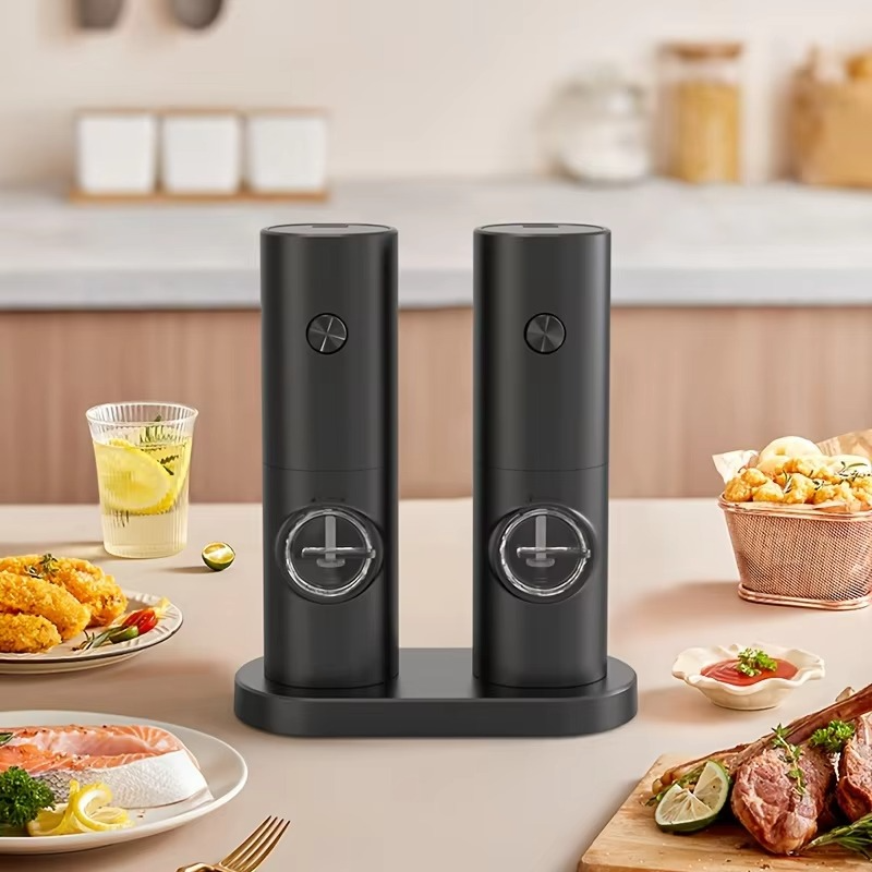Electric Pepper and Salt Grinder Set with Adjustable Coarseness and LED Light