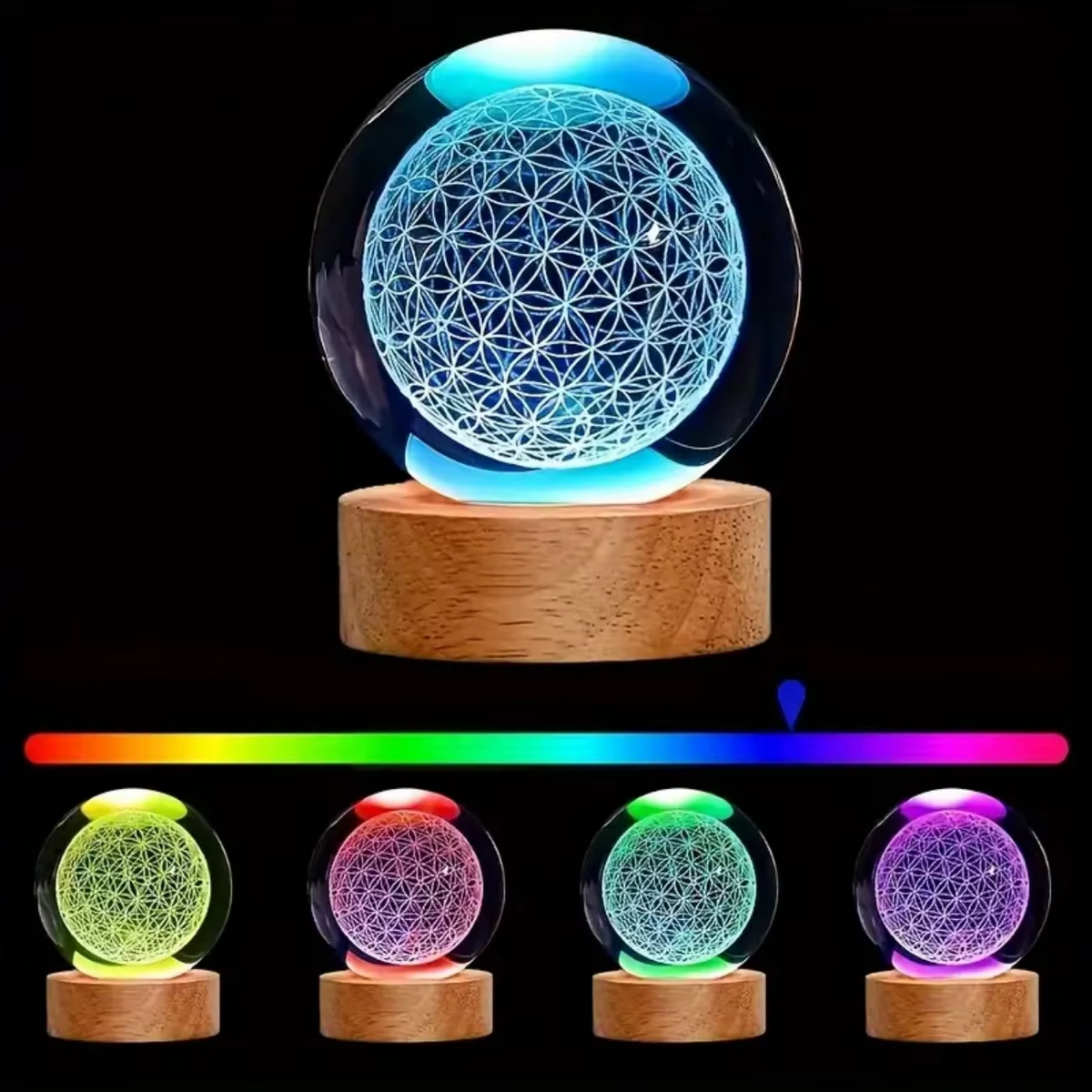 Enchanting 3D Flower of Life Crystal Ball with Color-Changing USB Nightlight