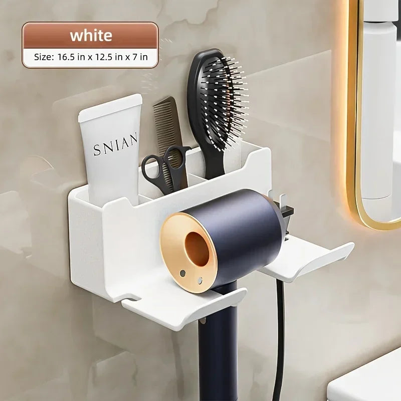 Multifunctional hair dryer holder – wall mounted | no drilling | with plug storage | ABS plastic