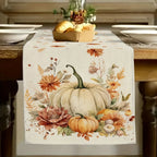 Autumna Autumn Table Runner | Pumpkin & Flower Motif | Washable & Durable | Linen Look | 150–275 × 33 cm