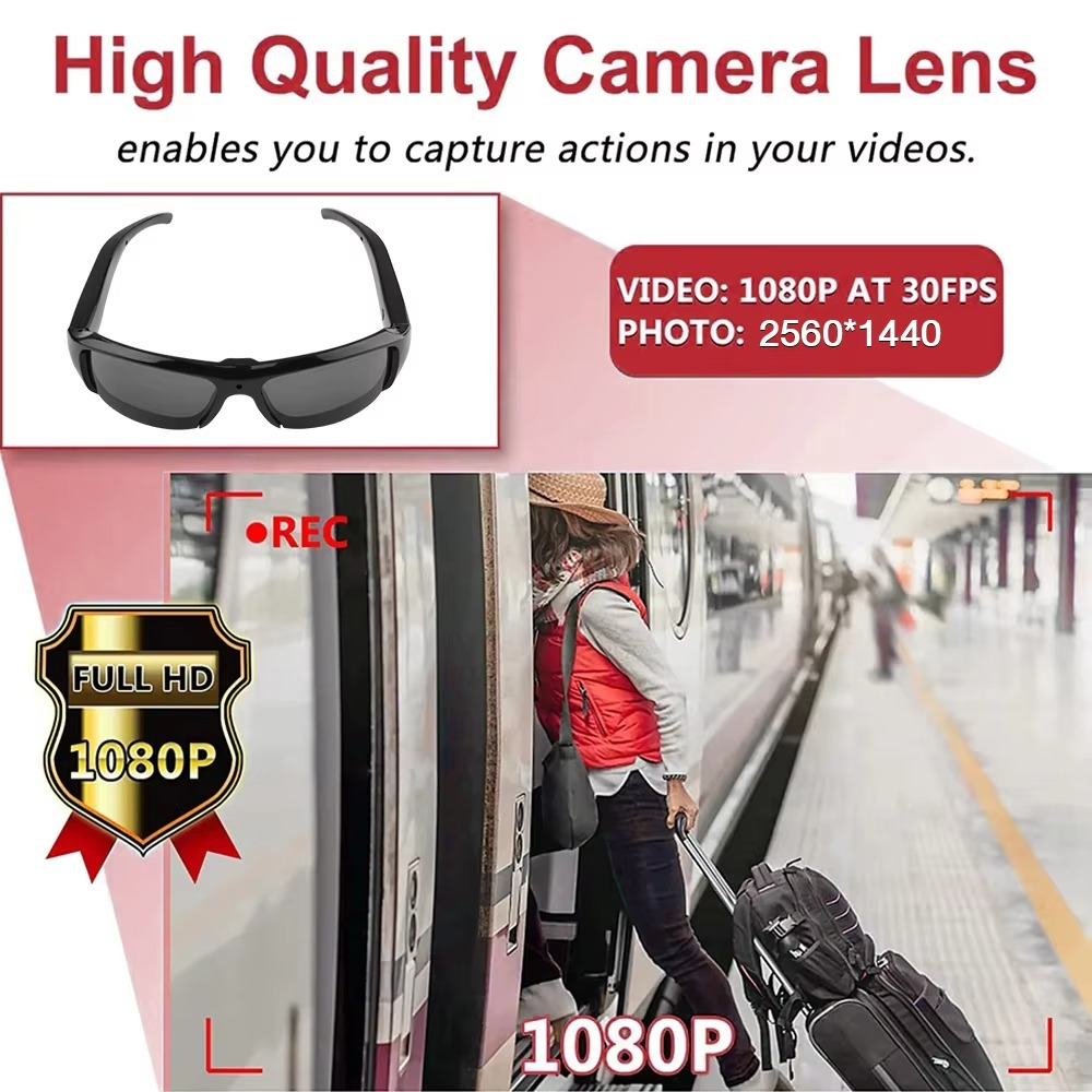 1080P HD Wearable Sunglasses Camera with Video Recorder for Outdoor Surveillance