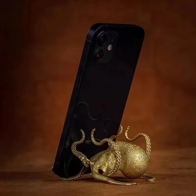Versatile Golden Octopus Desk Organizer & Phone Stand