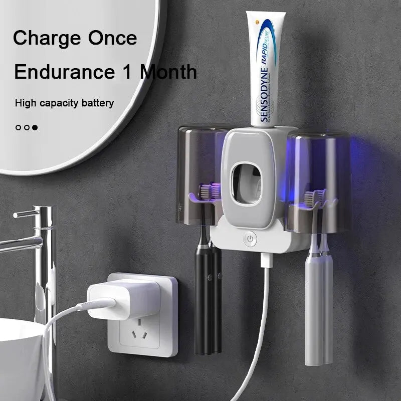 UV Toothbrush Holder PureBrush UV | Sterilization with UV Light | Automatic Toothpaste Dispenser | Wall Mounting Without Drilling
