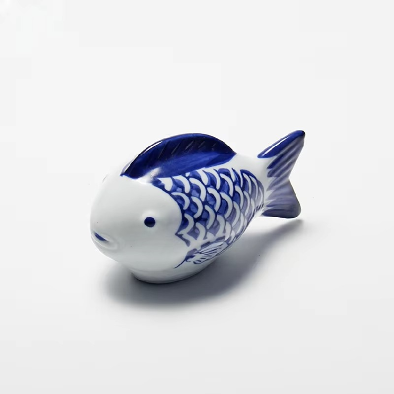 Blue and White Porcelain Floating Koi Fish Desktop Ornament