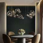 Modern Creative Metal Chandelier Lighting: 7/10 Clear Glass Bubbles, Long Round Design with G9 Light Fixture