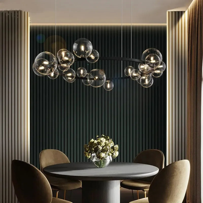 Modern creative metal chandelier lighting: 7/10 clear glass bubbles, long round design with G9 light socket