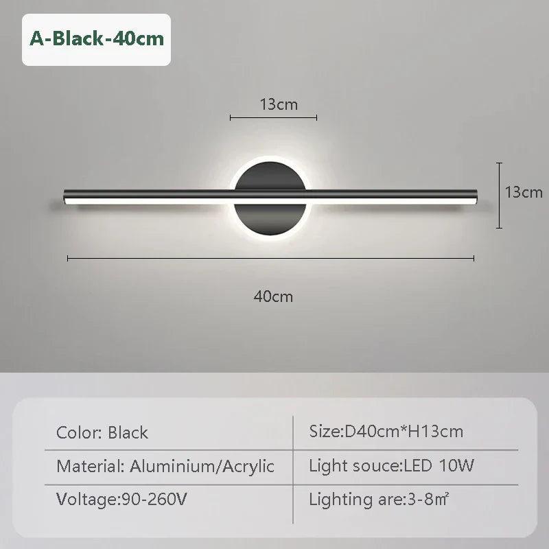 LED Wall Light LineaLux | Black & Gold | 40/60/80 cm | Warm, Cold & Three-Color Light | Modern Mirror & Wall Lighting