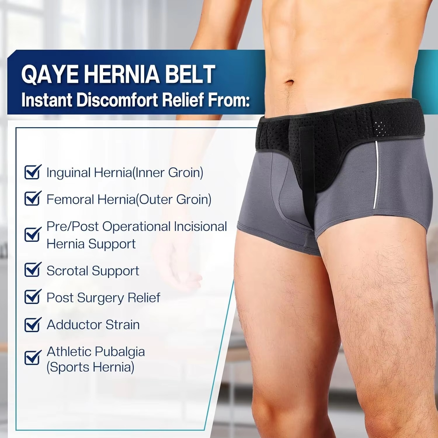 Hernia Support Belt for Men and Women with Removable Compression Pads