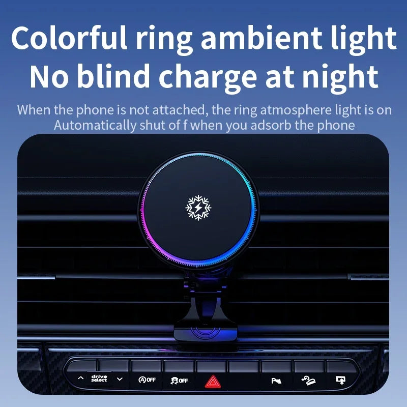 FrozzCharge Car Charger | Magnetic 15W Wireless Charging with Cooling Function | RGB Light | iPhone MagSafe Compatible