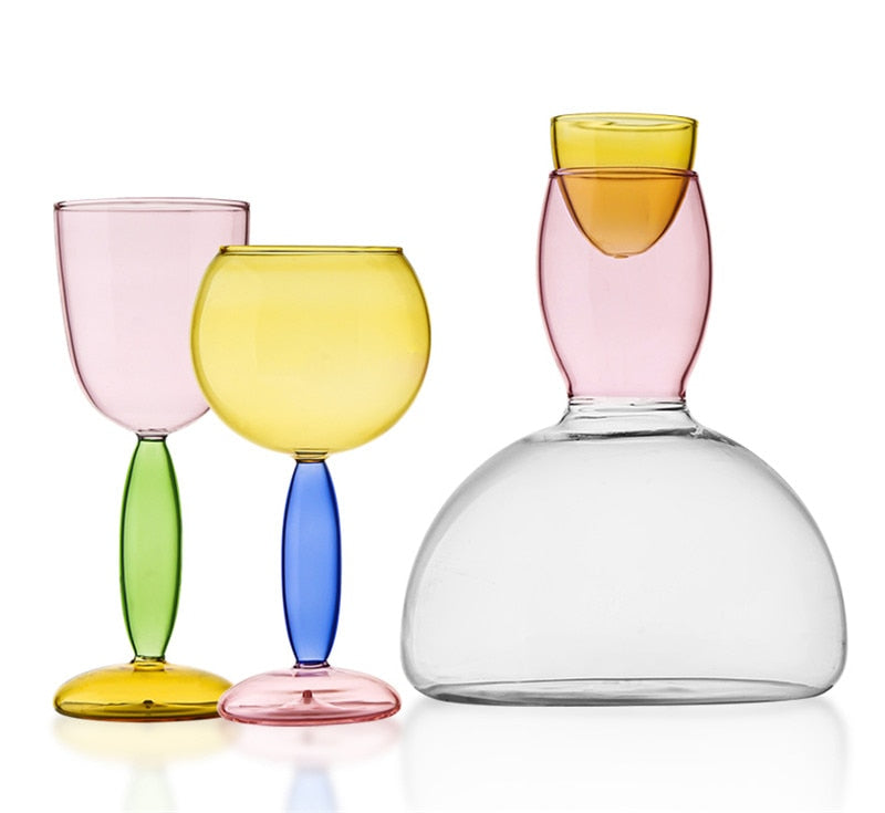 Chalice and carafe made of colored glass by Phillips