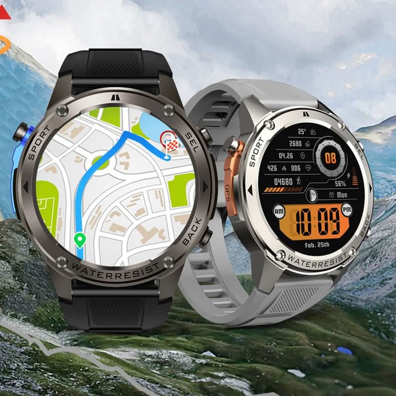 Outdoor smartwatch with GPS, compass & health monitoring
