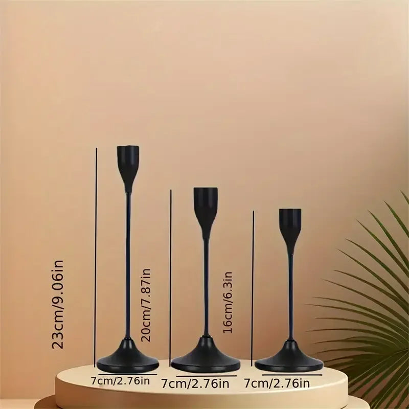 Candle holder LumièreNoir | Set of 3 | Minimalist & Retro | Stainless Steel Black | For Wedding & Home Decor