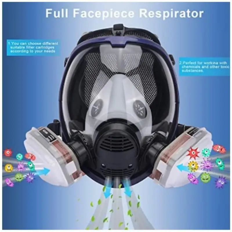 Full Face Respirator Mask with Anti-Fog Lens and Industrial Gas Filters