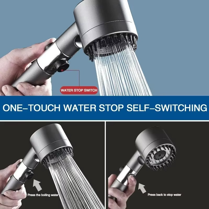 High Pressure 3-Mode Shower Head with Built-In Filter and Massage Brush