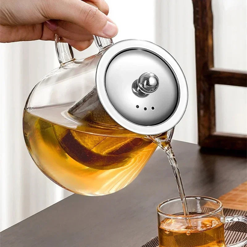 450ml-950ml Heat Resistant Glass Teapot – Stainless Steel Tea Filter, Flower Kettle for Kung Fu Tea, Puer and Oolong Tea