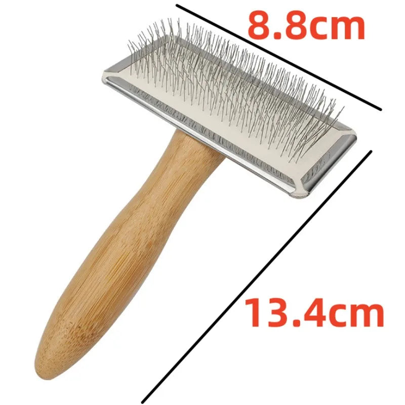 PuroPetz Dog & Cat Brush Made of Solid Wood | Stainless Steel Comb | Removes Undercoat & Tangles | Soft Coat Care & Massage