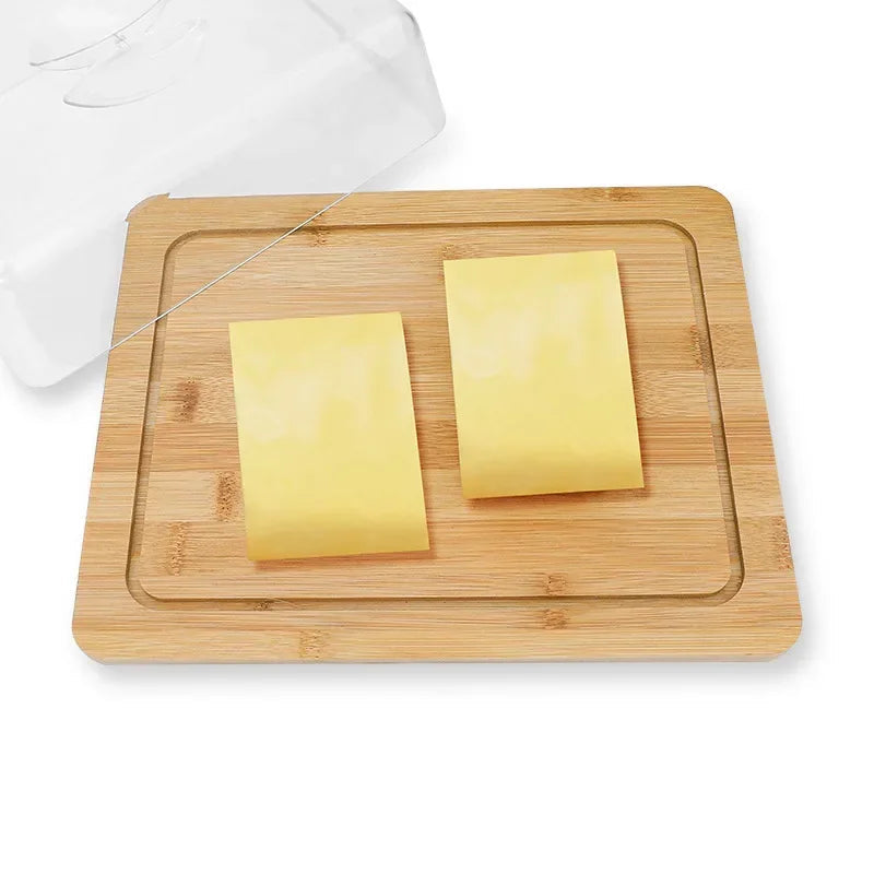 Rectangular cheese and butter dish with bamboo board