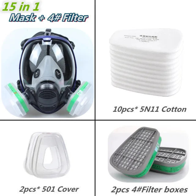 Full Face Respirator Mask with Anti-Fog Lens and Industrial Gas Filters