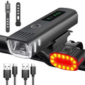 USB Rechargeable Bike Front and Rear Light Set with LED Headlamp for Night Cycling