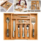 Bambusio cutlery tray made of bamboo | Expandable 32–52 cm | 6–8 compartments | Sustainable drawer insert for kitchen, bathroom & office