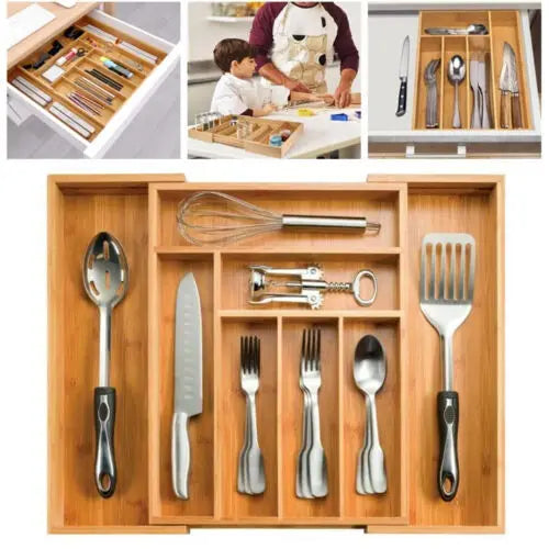 Bambusio cutlery tray made of bamboo | Expandable 32–52 cm | 6–8 compartments | Sustainable drawer insert for kitchen, bathroom & office