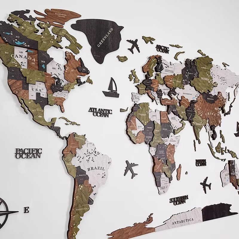 3D Wooden World Map Wall Art for Living Room or Office