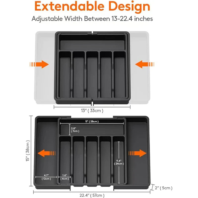 Modulora Cutlery Drawer Insert | Expandable Cutlery Organizer | Adjustable Storage System Made of PP | 38×35 cm