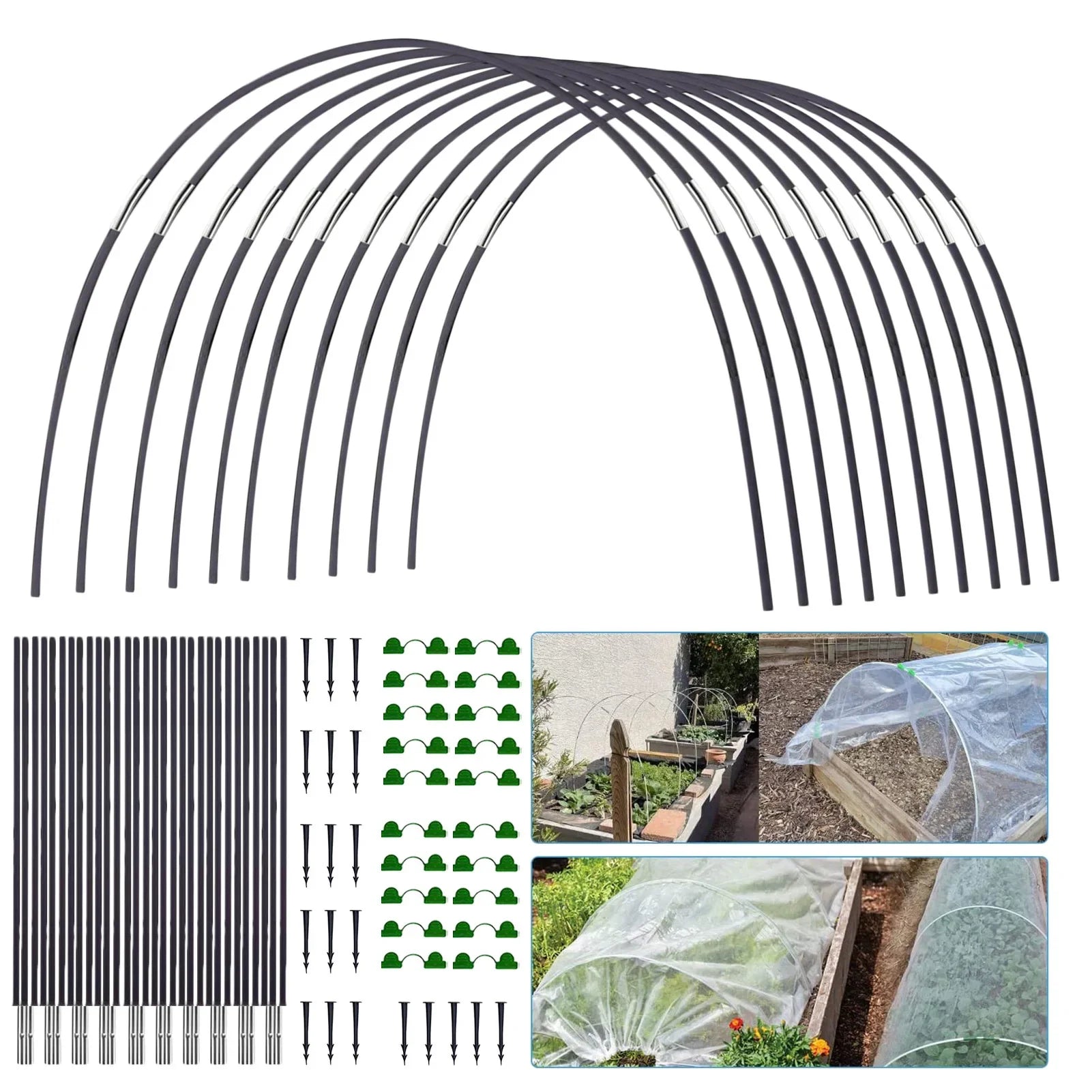 Plantura FlexGrow Garden Arch Set made of fiberglass | DIY Plant Tunnel for raised beds & cold frames | Rustproof & Reusable | Including connectors