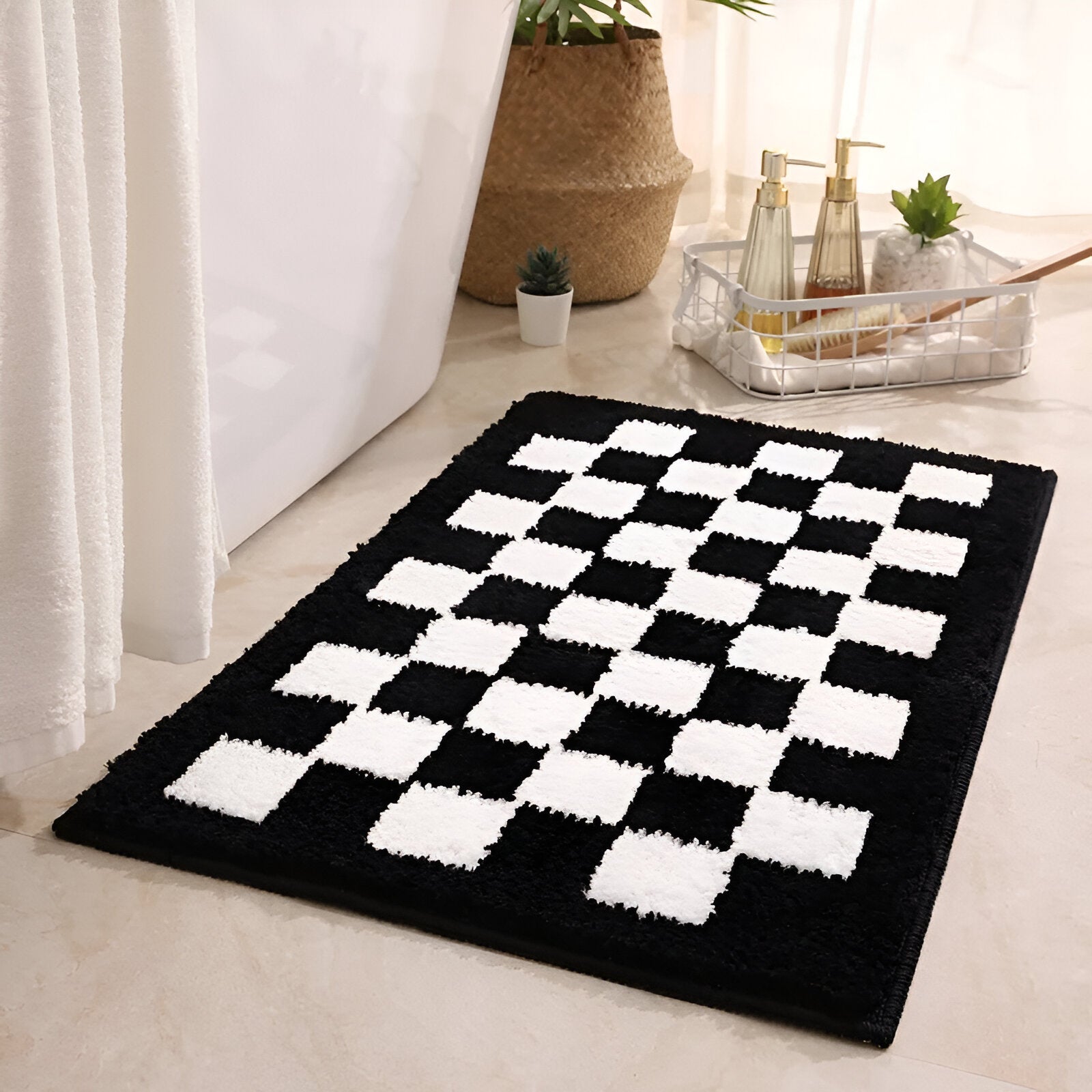 Plush Checkered Bath Mat