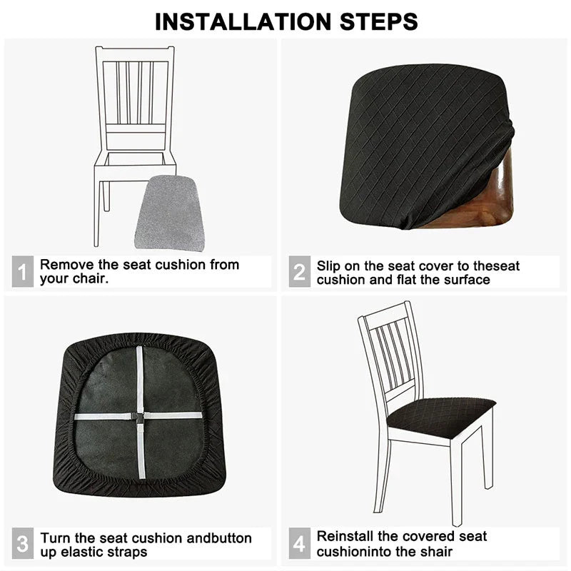 CasaLino | Waterproof Chair Seat Covers | Elastic & Washable | Checked Design | 4 Variants | For Kitchen & Dining Room
