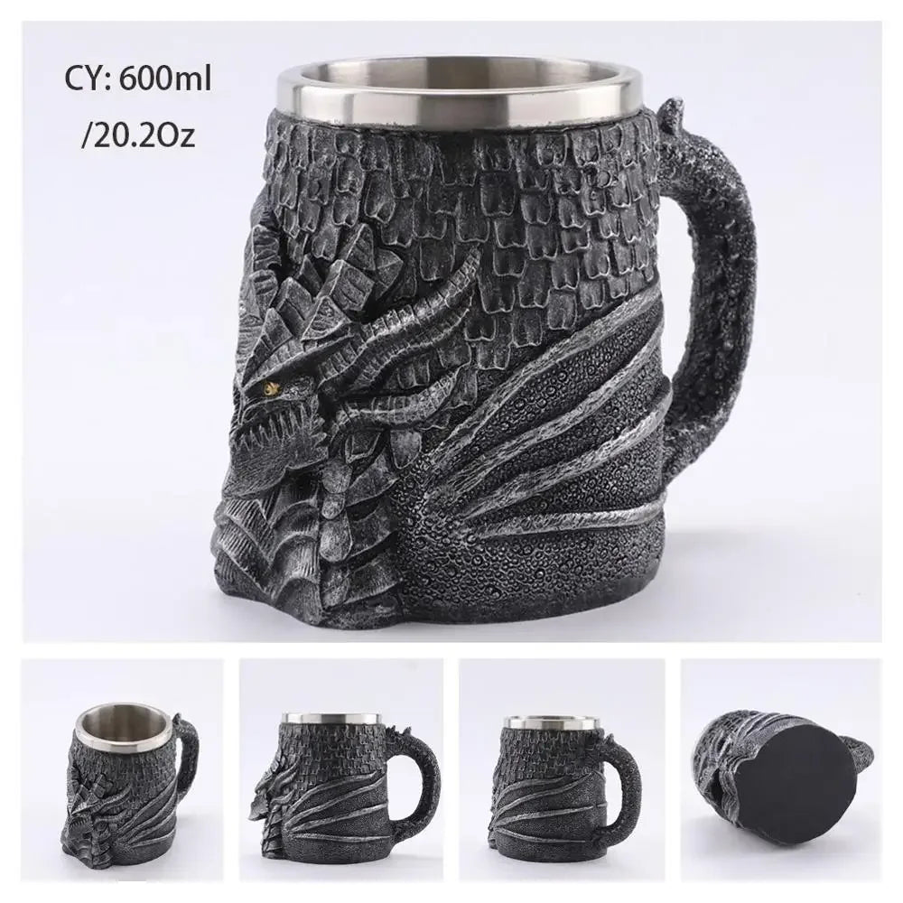 Medieval Dragon Resin Stainless Steel Mug as Coffee Mug or Tea Mug