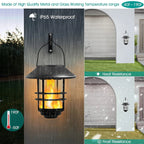 Flammora Solar Pendant Light with Flame Effect | IP65 Waterproof | Stainless Steel & Glass | For Garden, Fence & Terrace