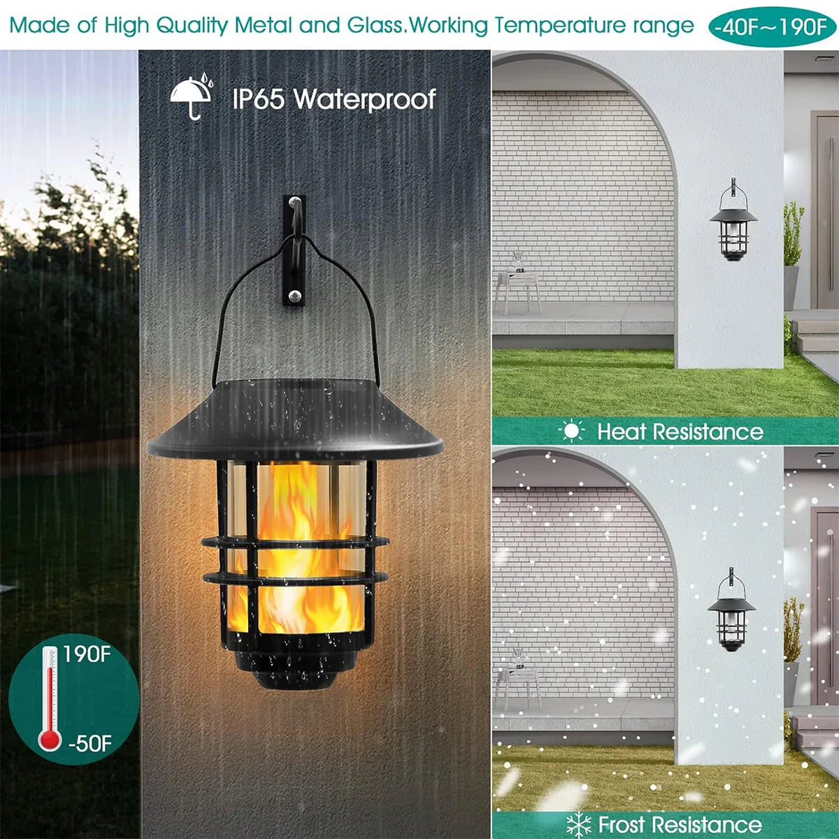 Flammora Solar Pendant Light with Flame Effect | IP65 Waterproof | Stainless Steel & Glass | For Garden, Fence & Terrace