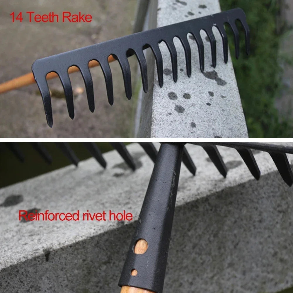 AgriZink Stainless Steel Garden Rake with 14 Tines | Robust Tool for Agriculture & Garden | For Leaves, Hay, Soil & Mulch | High-Quality Soil Rake