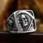Grim Reaper Skull Ring for Men, Stainless Steel Punk Biker Jewelry