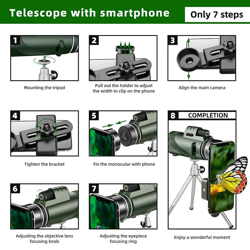 80x100 HD Zoom Monocular Telescope: Powerful portable binoculars for hunting, camping, and outdoor exploration